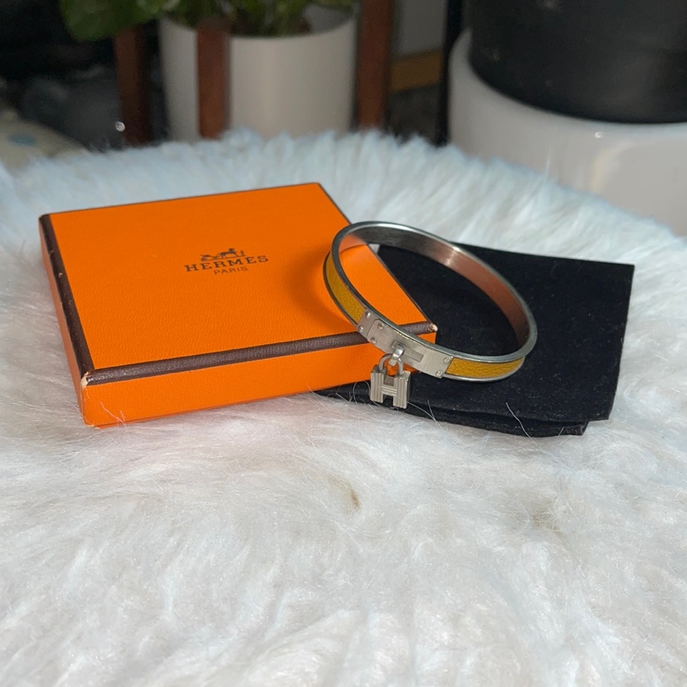 Hermès HERMES Kelly bangle bracelet GP leather Womens bangle Silver metal